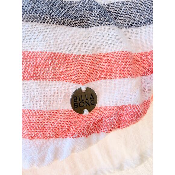 Billabong Hooded Lace Up Top Womens Large White Striped Lightweight Hoodie - Picture 4 of 5